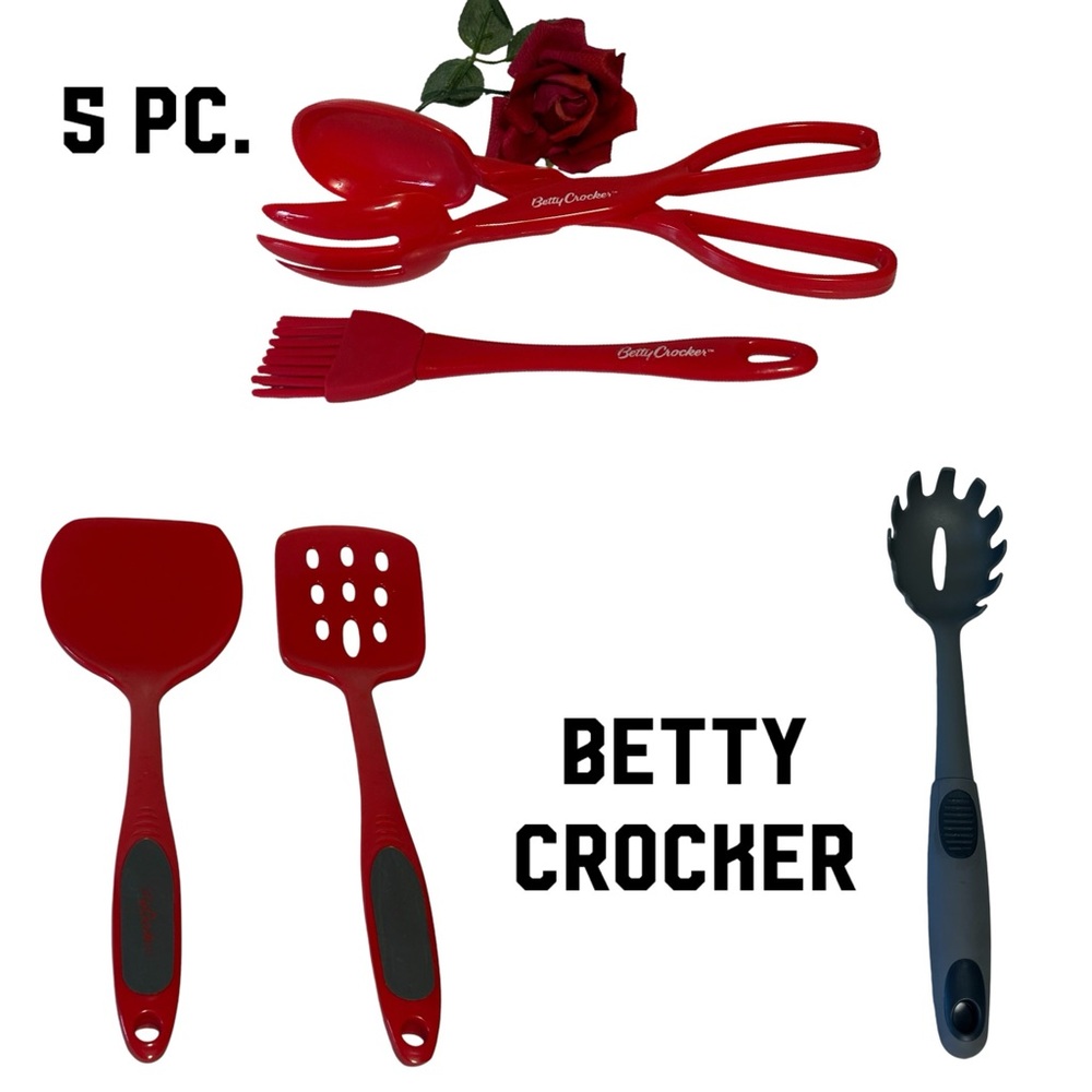 Betty Crocker 5 Pc Set Kitchen utensils spatula’s salad tongs  basting brush